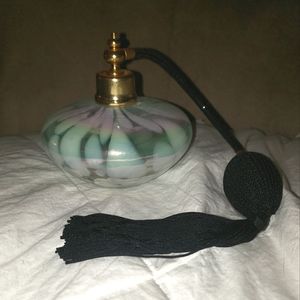 Vintage white opalescent perfume bottle atomizer